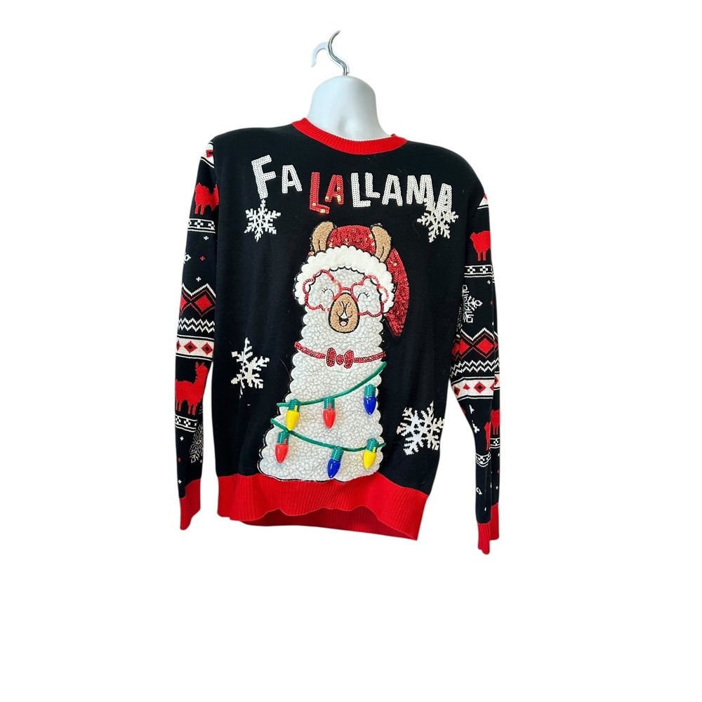 Giggling Getup Women's L Fa La Llama Light-Up Ugly Christmas Sweater